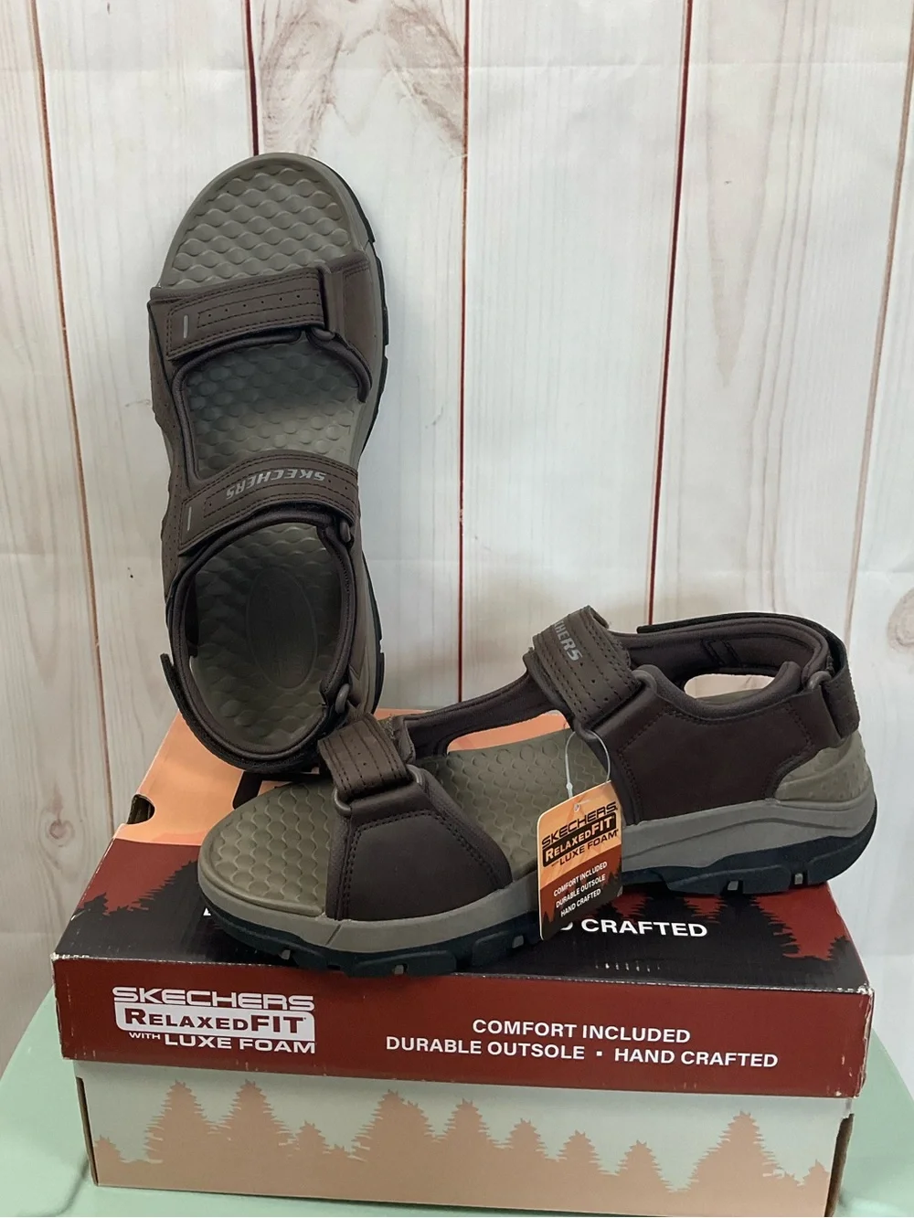 Skechers Men’s Brown Adjustable Strap Sandals Size 10 New